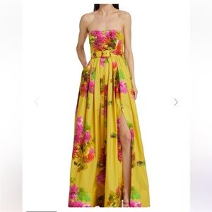 Cara Cara Greenfield Dress - Strapless Yellow Floral Dress